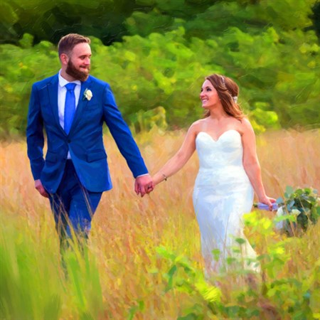 Oil Painting Giclee of A Wedding Couple Holding Hands and Walking in the Open Field,by myDaVinci - myDaVinci